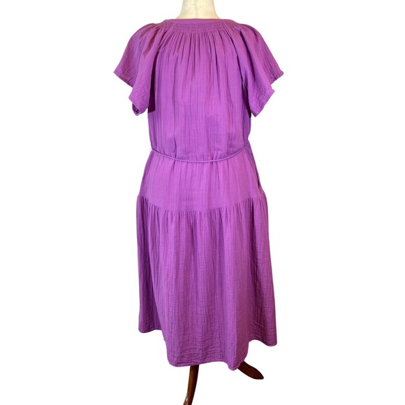 Drop Waist maxi dress 100% Cotton Purple Button Front Size 20 - Picture 4 of 6